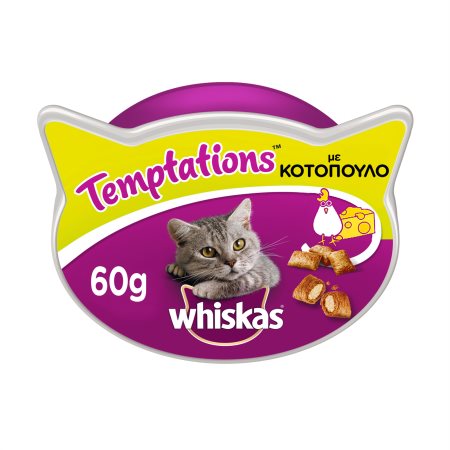 WHISKAS Temptations Σνακ Γάτας με Κοτόπουλο & Τυρί 60gr