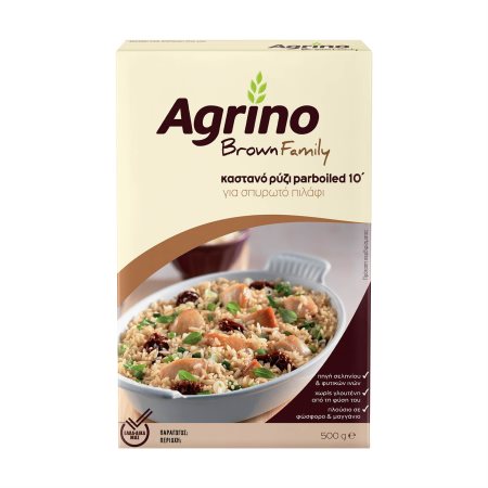 AGRINO Brown Family Ρύζι Καστανό Parboiled 10' για Σπυρωτό Πιλάφι 500gr