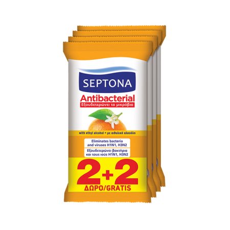 SEPTONA Υγρομάντιλα Αντιβακτηριδιακά Άνθος Πορτοκαλιάς 2x15τεμ +2 Δώρο