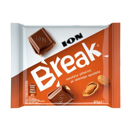 ION Break Σοκολάτα με Ολόκληρα Αμύγδαλα 85gr