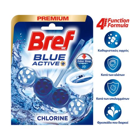BREF Wc Blue Active+ Στερεό Μπλοκ Τουαλέτας Clorine 50gr