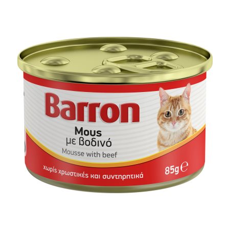 BARRON Υγρή Τροφή Γάτας Μους με Βοδινό 85g