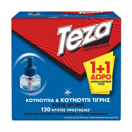 TEZA Liquid Εντομοαπωθητικό Υγρό για Κουνούπια & Κουνούπι Τίγρης Ανταλλακτικό 1τεμ +1 Δώρο