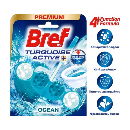 BREF Wc Turquoise Active+ Στερεό Μπλοκ Τουαλέτας Ocean 50gr