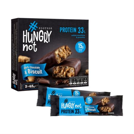 HUNGRY NOT Protein Μπάρες Πρωτεΐνης με Μαύρη Σοκολάτα & Μπισκότο 3x45g
