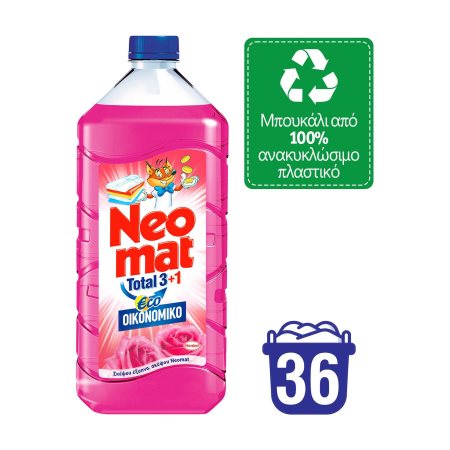 NEOMAT Total 3+1 Eco Απορρυπαντικό Πλυντηρίου Ρούχων Υγρό Άγριο Τριαντάφυλλο 36πλύσεις 1,8lt
