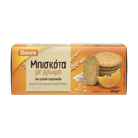 BONORA Μπισκότα με Βρώμη & γεύση Πορτοκάλι 265g