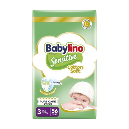 BABYLINO Sensitive Πάνες Cotton Soft Νο3 Midi 4-9kg 56τεμ