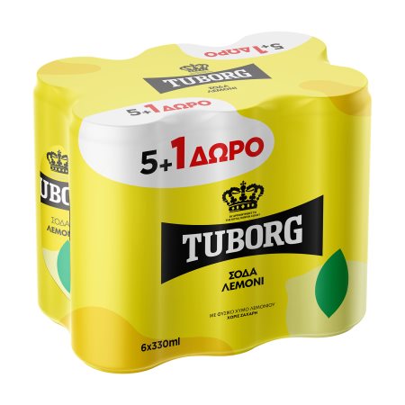 TUBORG Σόδα με Λεμόνι Χωρίς ζάχαρη 5x330ml +1 Δώρο