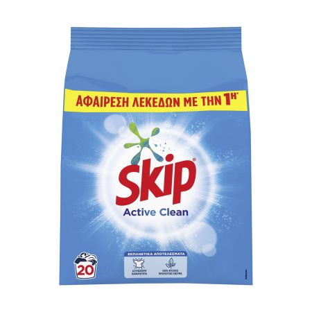 SKIP Active Clean Απορρυπαντικό Πλυντηρίου Ρούχων Σκόνη 20 πλύσεις