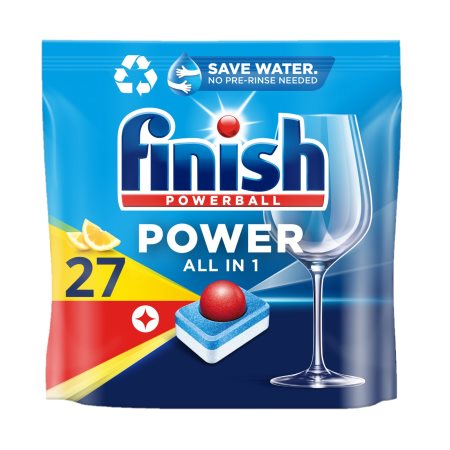 FINISH Powerball Power All in 1 Απορρυπαντικό Πλυντηρίου Πιάτων Ταμπλέτες Λεμόνι 27τεμ