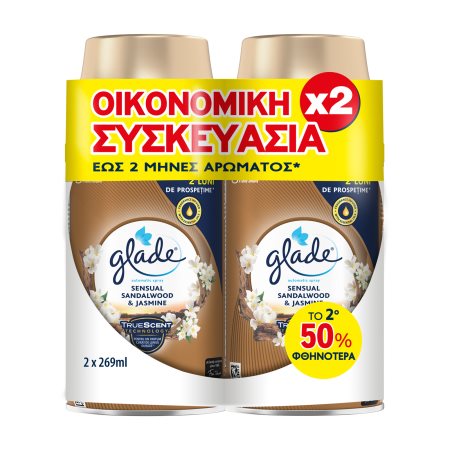 GLADE Αρωματικό Χώρου Αυτόματο Σπρέι Sensual Sandalwood & Jasmine Ανταλλακτικό 2x269ml το Δεύτερο Μισή Τιμή