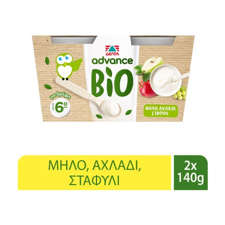 ΔΕΛΤΑ Advance Bio Επιδόρπιο Γιαουρτιού Μήλο Αχλάδι Σταφύλι Βρεφικό Βιολογικό 2x140g
