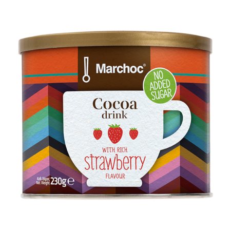 MARCHOC Ρόφημα Κακάο με γεύση Φράουλα Χωρίς γλουτένη Χωρίς προσθήκη ζάχαρης 230g