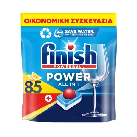 FINISH Powerball Power All In 1 Απορρυπαντικό Πλυντηρίου Πιάτων Ταμπλέτες Λεμόνι 85τεμ