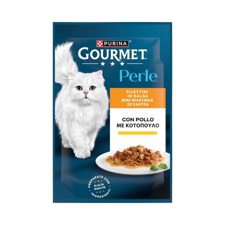GOURMET Perle Υγρή Τροφή Γάτας Μίνι Φιλετάκια με Κοτόπουλο σε σάλτσα 85g