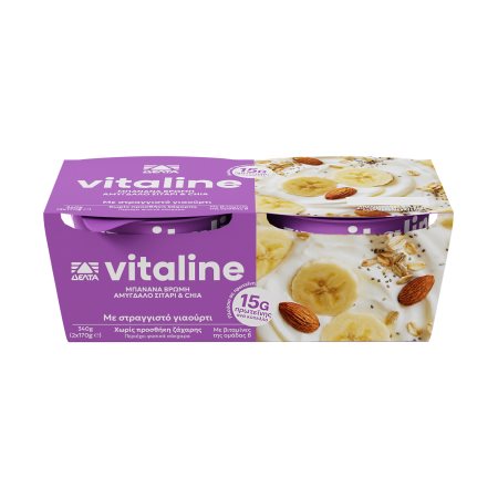 ΔΕΛΤΑ Vitaline Επιδόρπιο Γιαουρτιού Μπανάνα Βρώμη Αμύγδαλο Σιτάρι & Chia Χωρίς προσθήκη ζάχαρης 2x170g