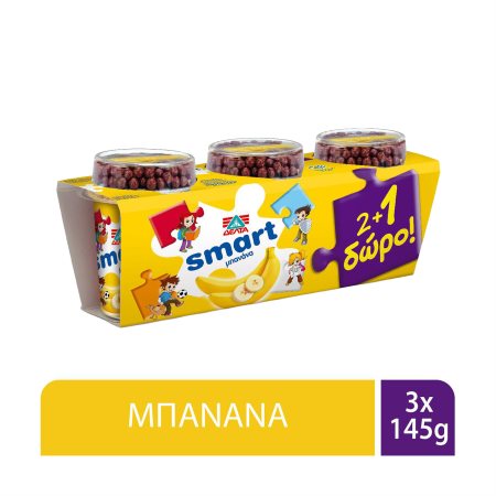 ΔΕΛΤΑ Smart Επιδόρπιο Γιαουρτιού Μπανάνα Παιδικό 2x145gr +1 Δώρο