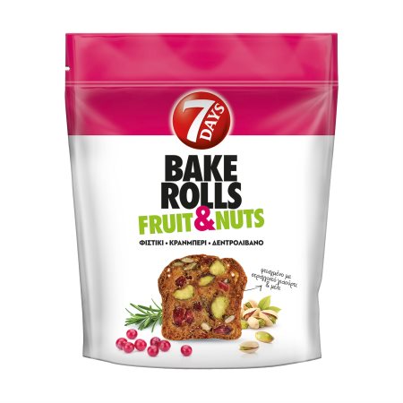 7DAYS Bake Rolls Fruit & Nuts Παξιμαδάκια Φιστίκι Κράνμπερι Δενδρολίβανο 80gr 