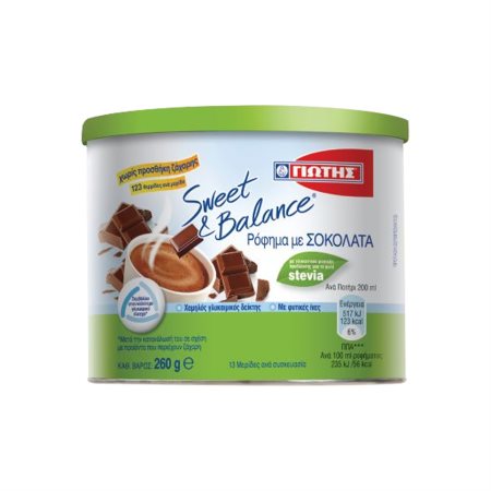 ΓΙΩΤΗΣ Sweet & Balance Ρόφημα Στιγμιαίο με Σοκολάτα με Στέβια Χωρίς προσθήκη ζάχαρης 260g