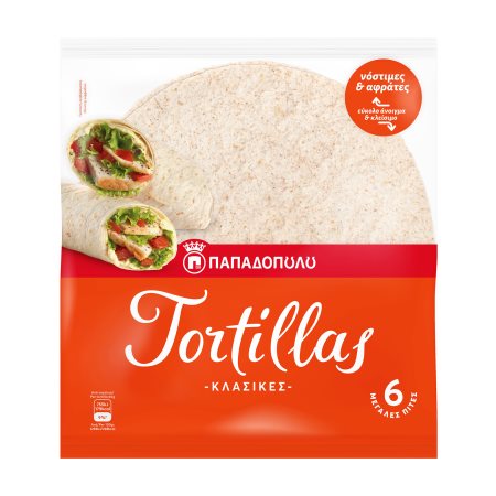 ΠΑΠΑΔΟΠΟΥΛΟΥ Tortillas Πίτες Σίτου Κλασικές Vegan 6τεμ 360g