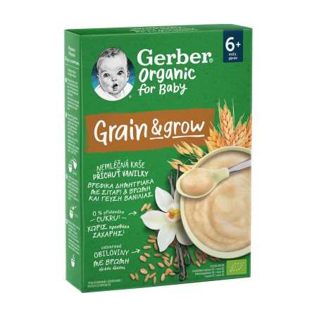 GERBER Grain & Grow Κρέμα με Σιτάρι & Βρόμη με γεύση Βανίλιας από 6+ μηνών Βιολογική Χωρίς προσθήκη ζάχαρης 200gr