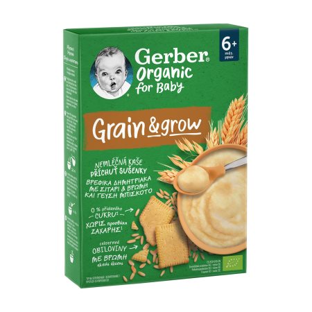 GERBER Grain & Grow Κρέμα με Σιτάρι & Βρόμη με Γεύση Μπισκότο Βιολογική Χωρίς προσθήκη ζάχαρης 200gr