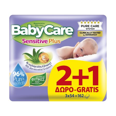 BABYCARE Μωρομάντιλα Sensitive Plus 2x54τεμ +1 Δώρο