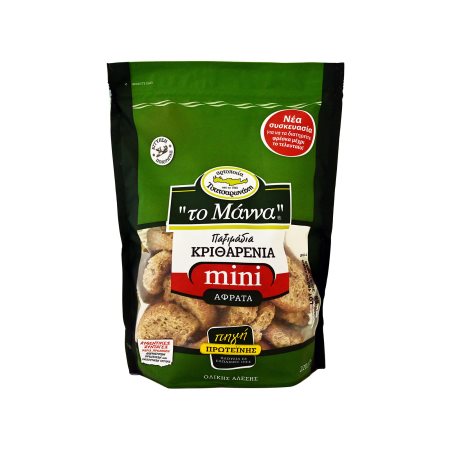 ΤΣΑΤΣΑΡΩΝΑΚΗΣ Το Μάννα Mini Παξιμάδια Κριθαρένια Αφράτα Ολικής Άλεσης Χωρίς προσθήκη ζάχαρης 220g