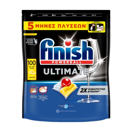 FINISH Powerball Ultimate All in 1 Απορρυπαντικό Πλυντηρίου Πιάτων Ταμπλέτες Λεμόνι 100τεμ