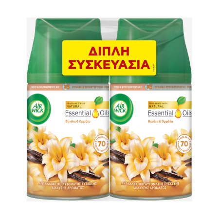 AIRWICK Essential Oils Αρωματικό Χώρου Αυτόματης Συσκευής Διάχυσης Βανιλία & Ορχιδέα Ανταλλακτικό 2x250ml