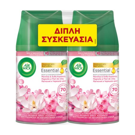 AIRWICK Essential Oils Αρωματικό Χώρου Αυτόματης Συσκευής Διάχυσης Μανόλια & Άνθη Κερασιάς Ανταλλακτικό 2x250ml