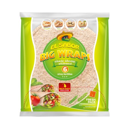 EL SABOR Wholemeal Big Wraps Πίτες Τορτίγιες Ολικής Άλεσης 6τεμ 370g
