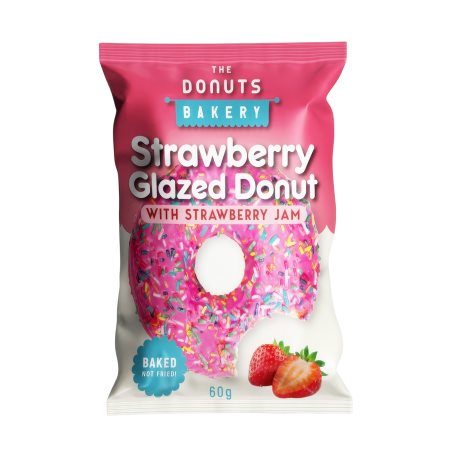 THE DONUTS BAKERY Ντόνατ με Επικάλυψη Φράουλα & γέμιση Μαρμελάδα Φράουλα 60g