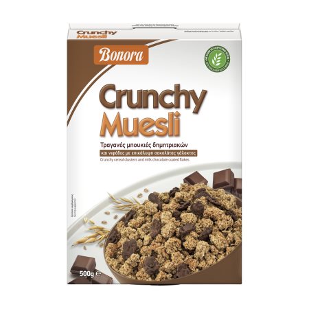 BONORA Crunchy Muesli με Βρώμη & Νιφάδες με Επικάλυψη Σοκολάτας Γάλακτος 500g