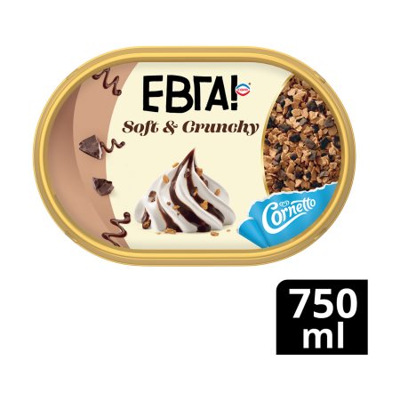 ΕΒΓΑ Soft & Crunchy Παγωτό με κομμάτια Χωνάκι & Σοκολατένιο Χωνάκι 373g (750ml)