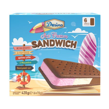 DESINO Παγωτό Sandwich με 3 γεύσεις 6τεμ 420g (720ml)