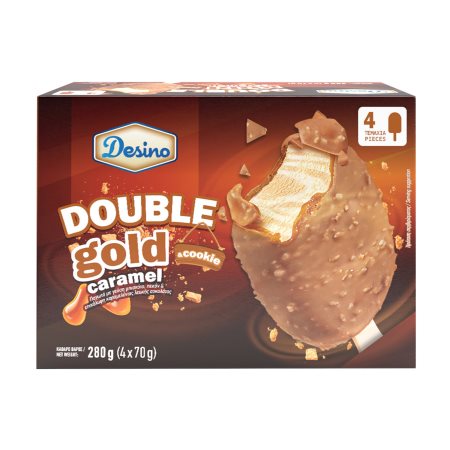 DESINO Παγωτό Ξυλάκι Double Gold Caramel & Cookie 4τεμ 280g (340ml)