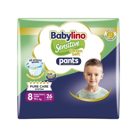 BABYLINO Sensitive Pants Unisex Πάνες Βρακάκι Cotton Soft Νο8 19+kg 26τεμ