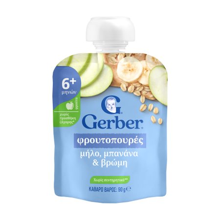 GERBER Φρουτοπουρές Μήλο Μπανάνα Βρώμη από 6 μηνών Χωρίς προσθήκη ζάχαρης 90g